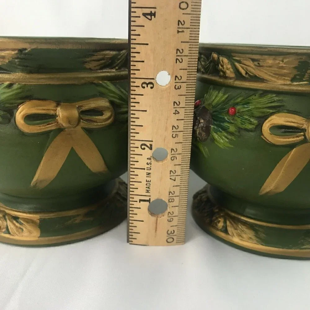 Napcoware Napco Taper Candle Holder Set of 2 Green Vtg MCM Christmas Pinecone